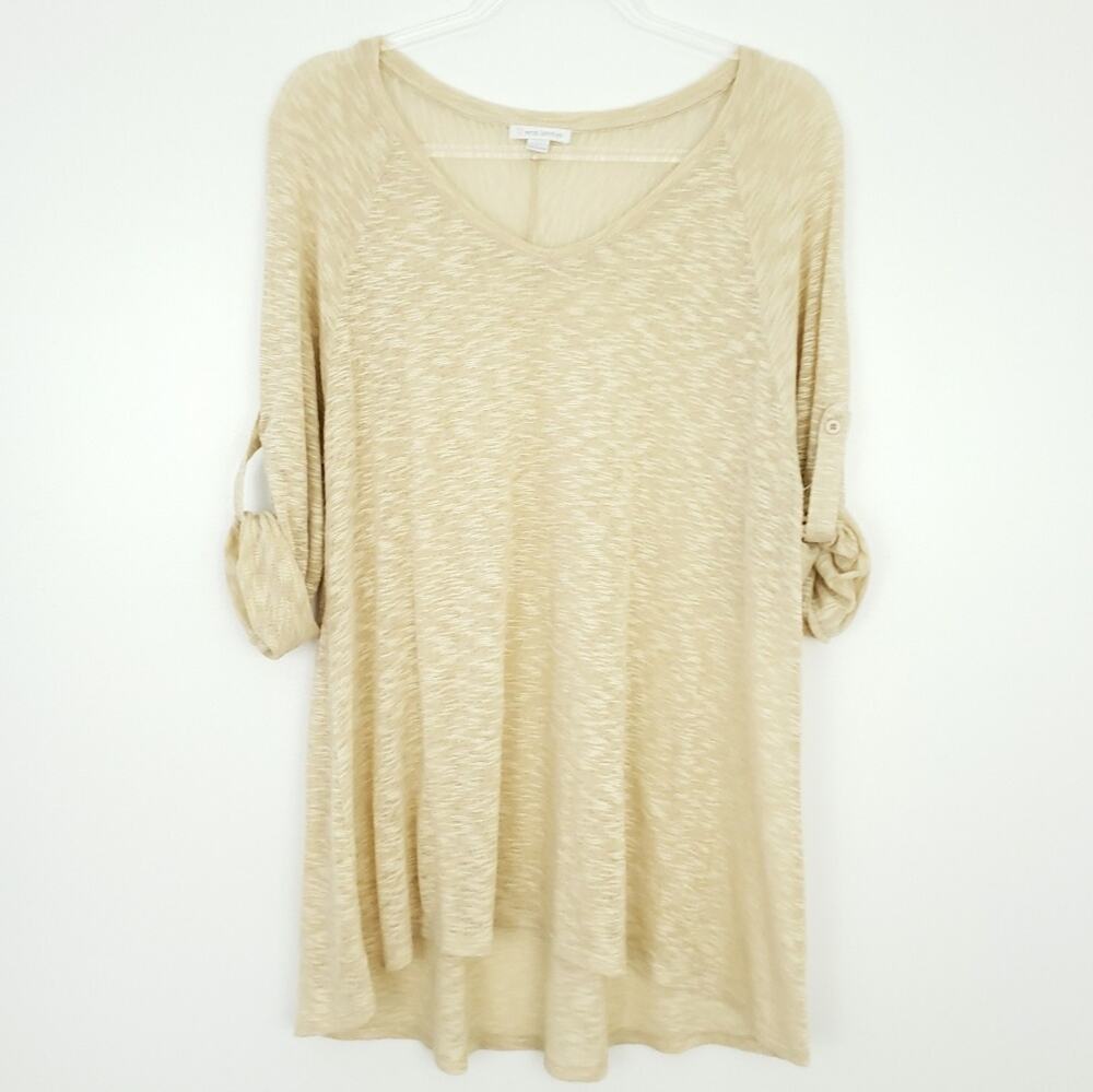 Erin London Cream Cream Tunic Top Roll Tab Tunic Burnout SIZE Large, Semi Sheer